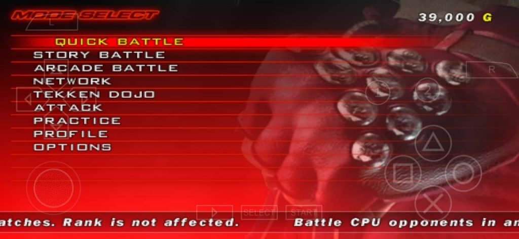 Tekken 5 Game modes menu